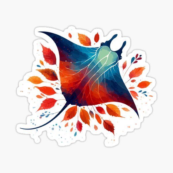 Vista previa del artículo con la obra «Manta raya con hojas de otoño», diseñado y vendido por TomFrontierArt.