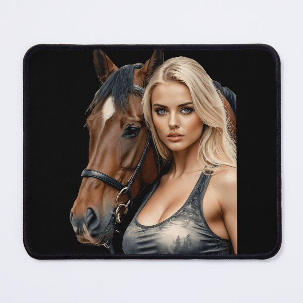 Item preview, Enchanting Golden-Haired Beauty with Majestic Horse – High-Resolution Fantasy Art designed and sold by Fantasy-Art.nl.