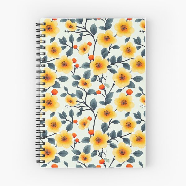 Aperçu de l'œuvre Motif floral élégant jaune et orange avec des feuilles vert foncé créée et vendue par InkInduldge.