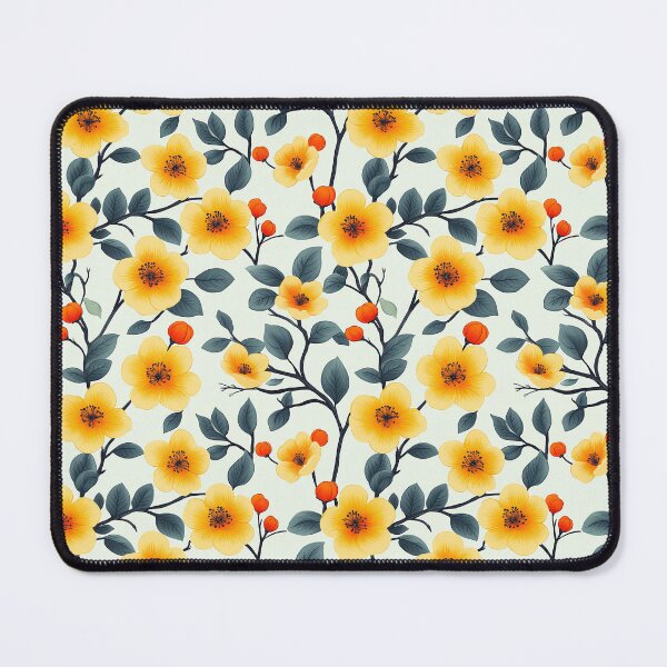Item preview, Elegant Yellow and Orange Floral Pattern with Dark Green Leaves designed and sold by InkInduldge.