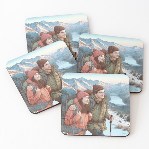 Item preview, Adventurous Couple Hiking Snowy Mountains designed and sold by choder61.