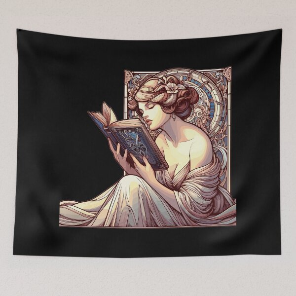 Item preview, woman reading browsing book books gift designed and sold by Pineapple-Tree.