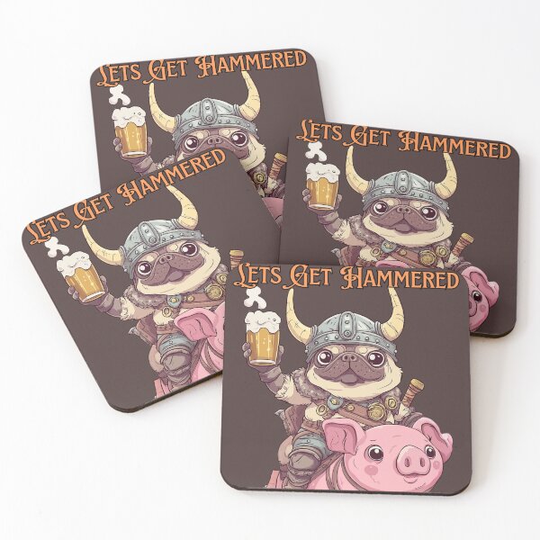 Item preview, Kawaii Viking Pug Riding Pig with Beer Adorable Viking Helmet Illustration designed and sold by R31bN.