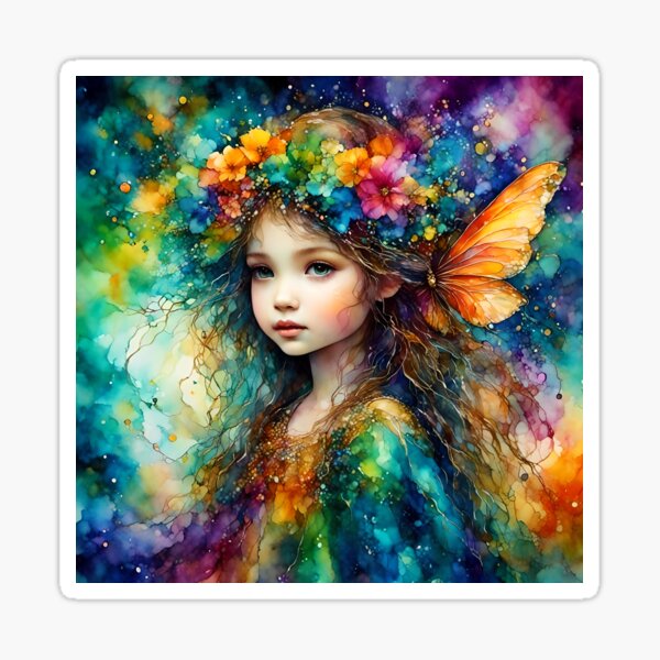 Item preview, Rainbow fairy alcohol ink painting designed and sold by KirstenStar.