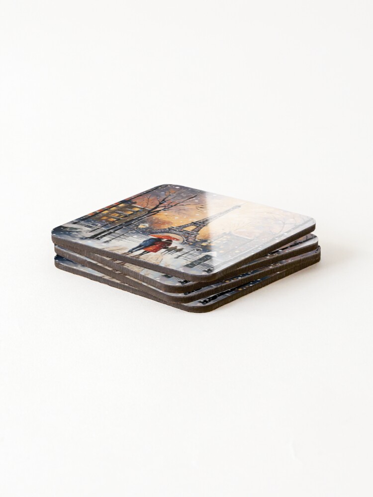 Thumbnail 4 of 5, Coasters (Set of 4), Couple In The Snow In Paris designed and sold by Rtymer.