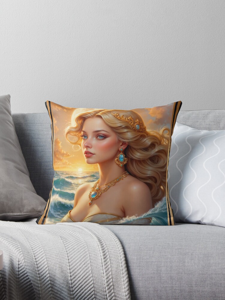 Dawn Commands The Morning Sea Alluring AI Concept Art by Xzendor7 Decorative Art Print Throw Pillow