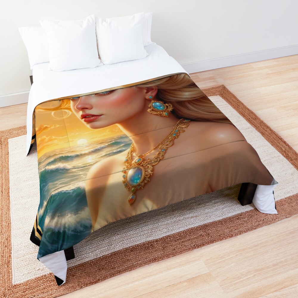 Dawn Commands The Morning Sea Alluring AI Concept Art by Xzendor7 Decorative Art Print Comforter