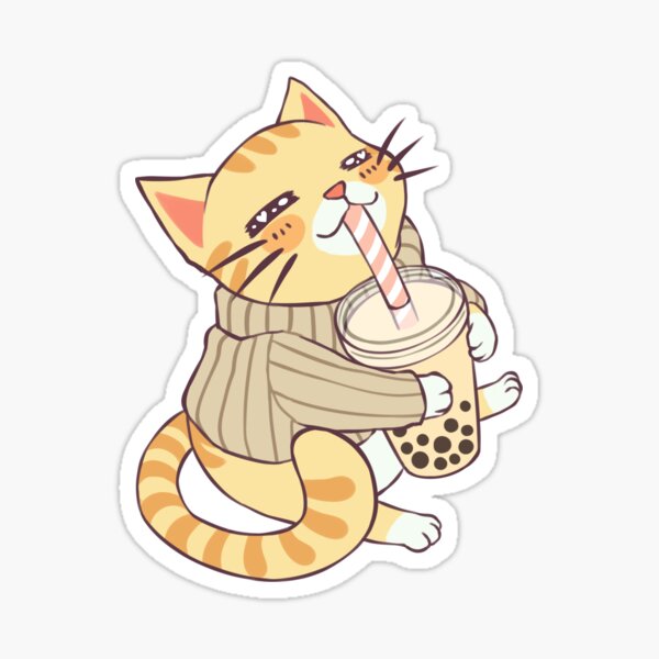 Kitty Cat Loves Bubble Tea Sticker
