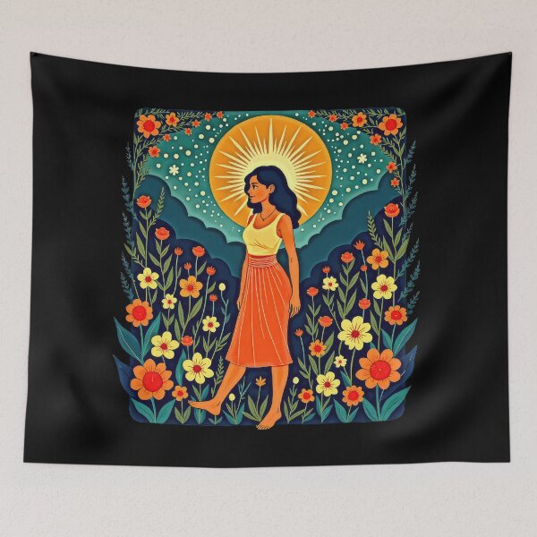 Item preview, Woman Strolling Among Bright Flowers designed and sold by artwaves.