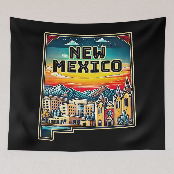 Item preview, New Mexico State Map USA Skyline and Landmarks Illustration- travel souvenir art designed and sold by Unitepeople.