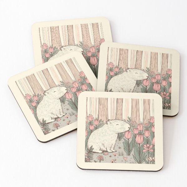 Item preview, capybara smelling tulips designed and sold by FurryFantasy.