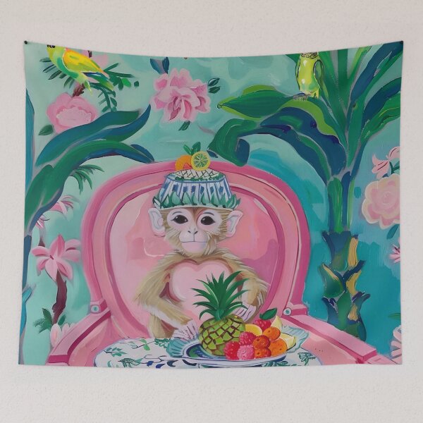 Item preview, Chinoiserie monkey and fruit basket designed and sold by SophieClimaArt.