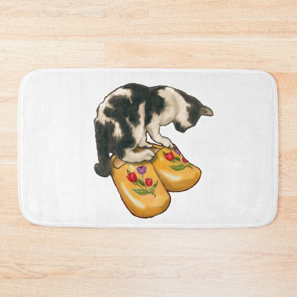 Item preview, Cute Cat Perched on Dutch Wooden Shoes, Tulips, Freehand Illustration designed and sold by JoyfulWhimsy.