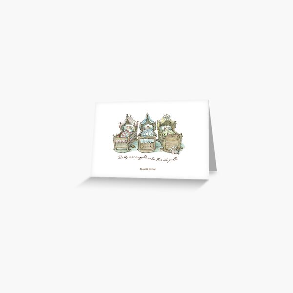 The Brambly Hedge baby mice snuggle in their cots Greeting Card