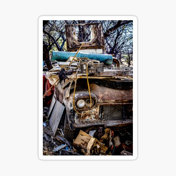 Item preview, Rusty truck covered in colourful objects - Ajijic, Jalisco, Mexico designed and sold by Jayne Ion.