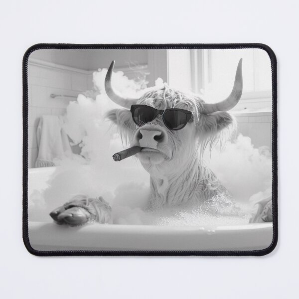 Item preview, Highland Cow in Bathtub Smoking a Cigar, Funny Vintage Photo designed and sold by CheekyAnimalz.