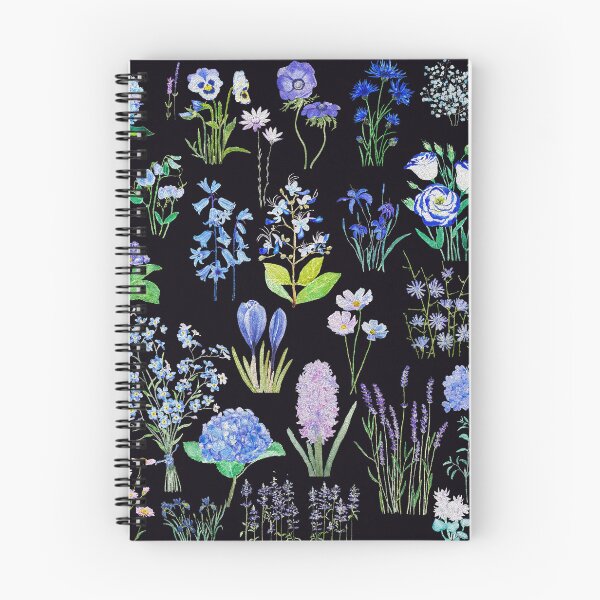 Item preview, hand painted blue and purple flower collection in black background designed and sold by ColorandColor.