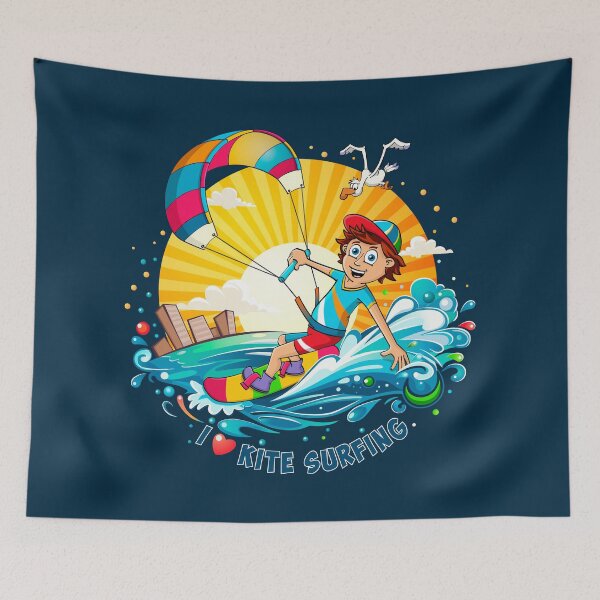 Item preview, I love kitesurfing - colourful cartoon style illustration  designed and sold by Stef Ringoot, cartoons and illustrations.