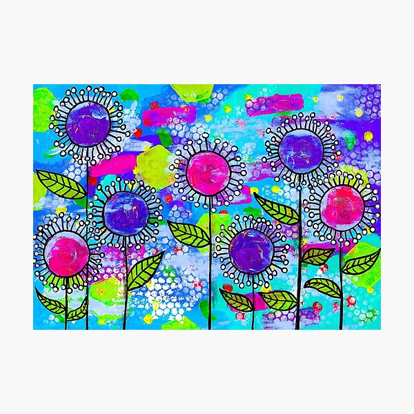 Coloured Dandelion Mixed Media Painting Photographic Print