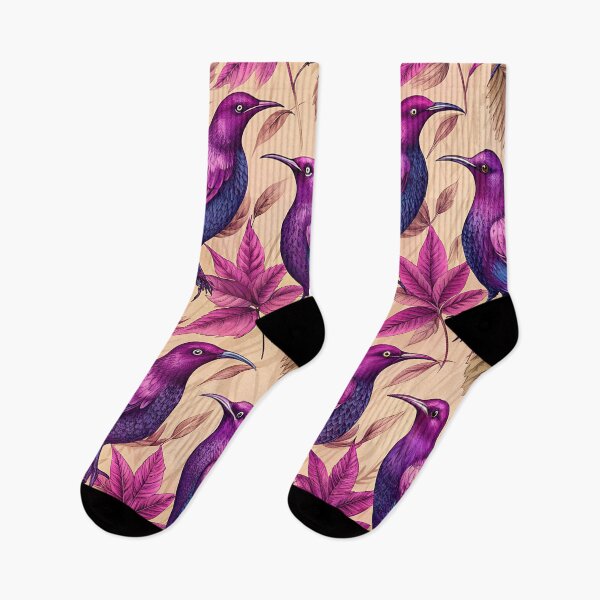 Item preview, FLORAL AND TROPICAL PATTERN O9 - Gift items and personal use / Bird, Honeycreeper, Leaves, Purple, Spikes, Jungle, Toile, Ornamented, Art designed and sold by LumDesignArt.