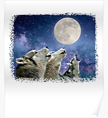 Howling Wolves Under The Moon Poster