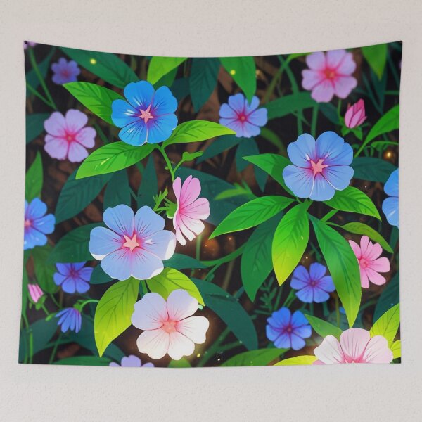Item preview, Pink and blue flowers dancing. designed and sold by PatDoArt.