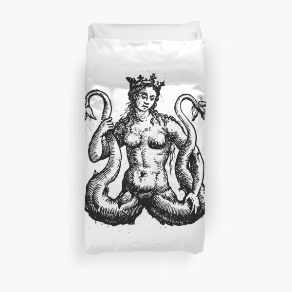 Medieval Mermaid Siren Woodcut Duvet Cover
