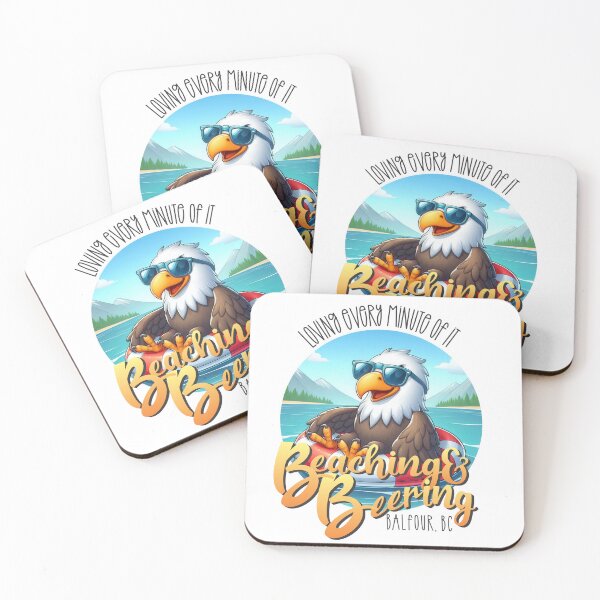 Item preview, Eagle sitting in a floatie wearing sunglasses on a mountain lake designed and sold by Sherihdesigns.