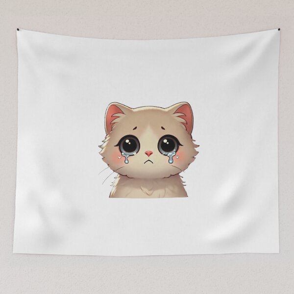 Item preview, Cute Crying White Cat with Big Eyes - Kawaii Sad Cat Illustration designed and sold by EchoFusion.