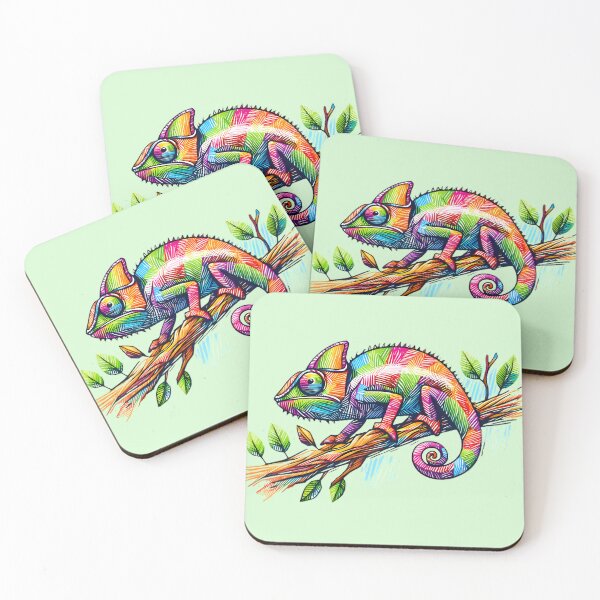 Item preview, Chameleon, a Colorful and Intricate Scribble Art Illustration of a Vibrant Reptile designed and sold by beyazart.