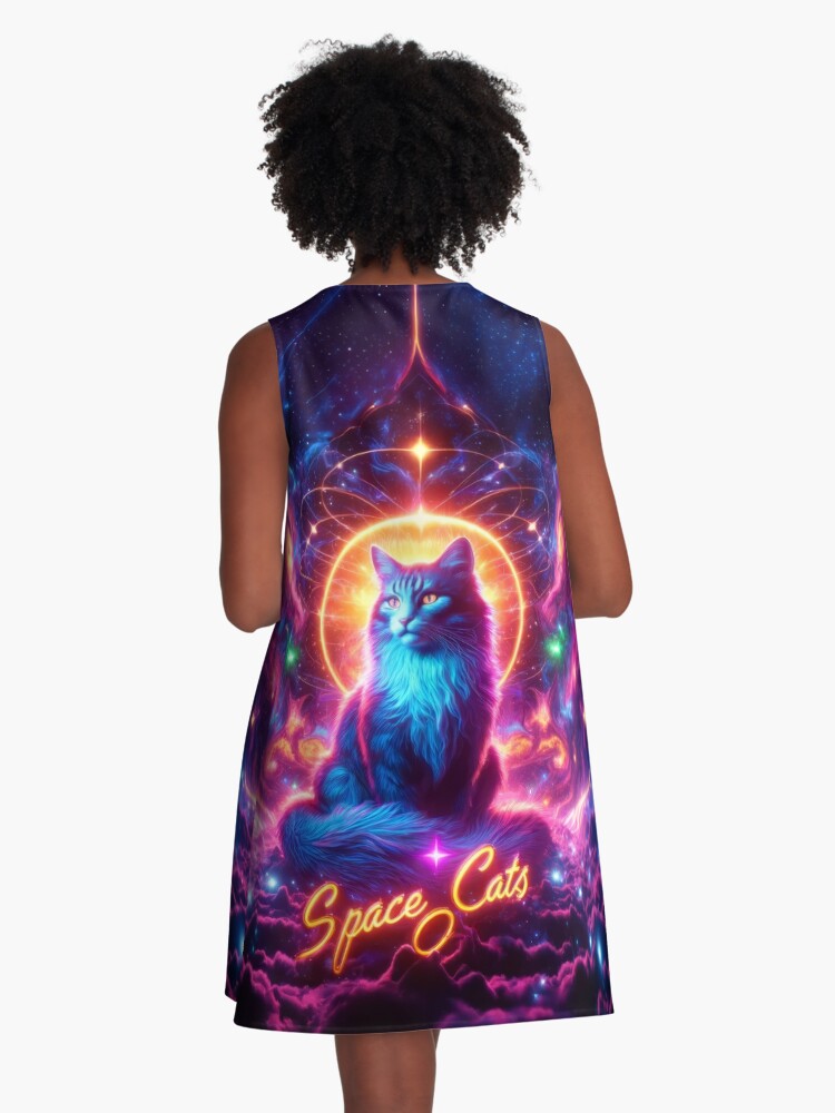 Thumbnail 3 of 4, A-Line Dress, Space Cats designed and sold by thomasdatt.