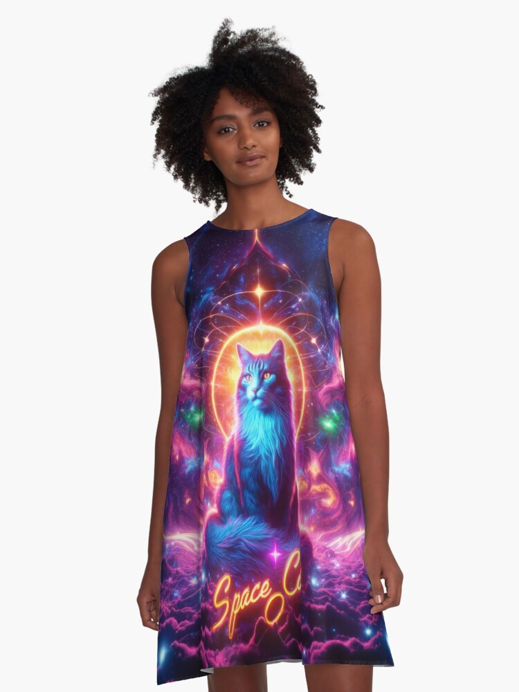 Thumbnail 1 of 4, A-Line Dress, Space Cats designed and sold by thomasdatt.