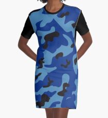 Blue Camo Graphic T-Shirt Dress