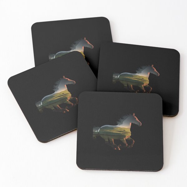 Item preview, The artistic double exposure effect merges the horse overlaid with a serene landscape scene designed and sold by macadolie.