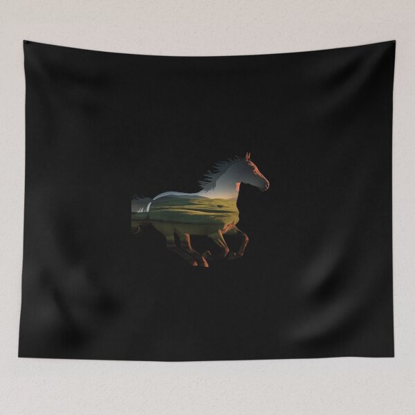 Item preview, The artistic double exposure effect merges the horse overlaid with a serene landscape scene designed and sold by macadolie.
