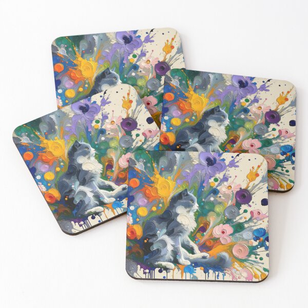 Item preview, Colorful Painting of a Cat with Floral Accents designed and sold by Keirnyx.