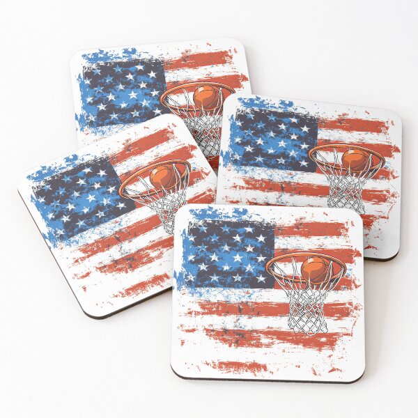 Item preview, basketball hoop with abstract background of united states of america flag designed and sold by Micapox.