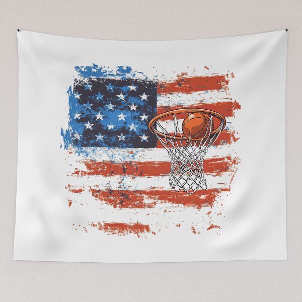 Item preview, basketball hoop with abstract background of united states of america flag designed and sold by Micapox.