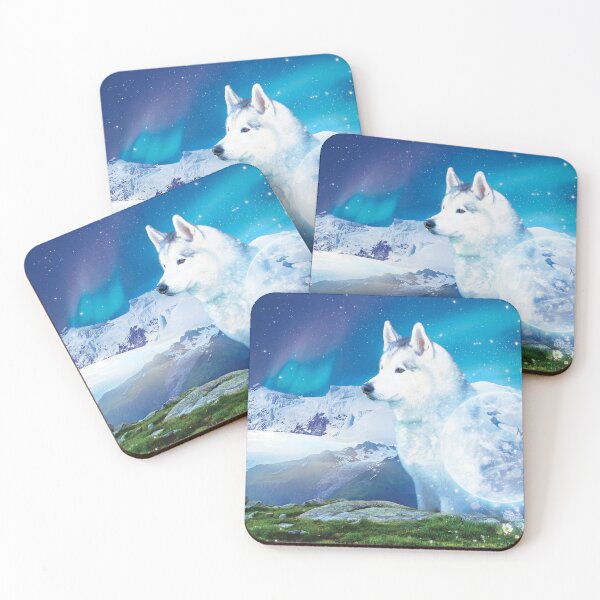 Item preview, Husky dog with mountains and northern lights  designed and sold by EglesCreations.