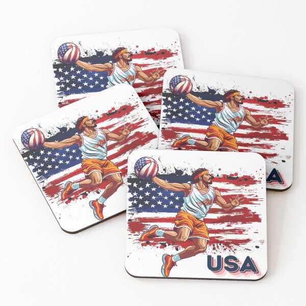 Item preview, Basketball flying jump with abstract USA flag designed and sold by Micapox.