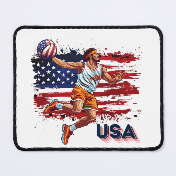 Item preview, Basketball flying jump with abstract USA flag designed and sold by Micapox.
