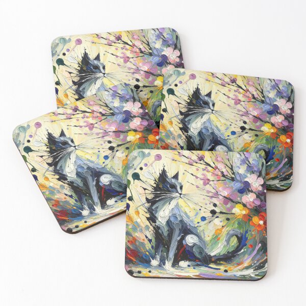 Item preview, Colorful Artistic Painting of a Cat with Floral Accents designed and sold by Keirnyx.