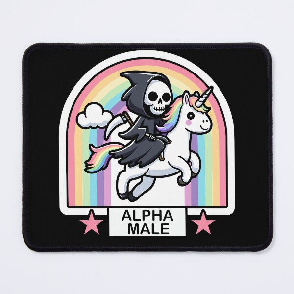 Item preview, Alpha Male Grim Reaper on a Unicorn in a Rainbow designed and sold by Nathaniel Baker.