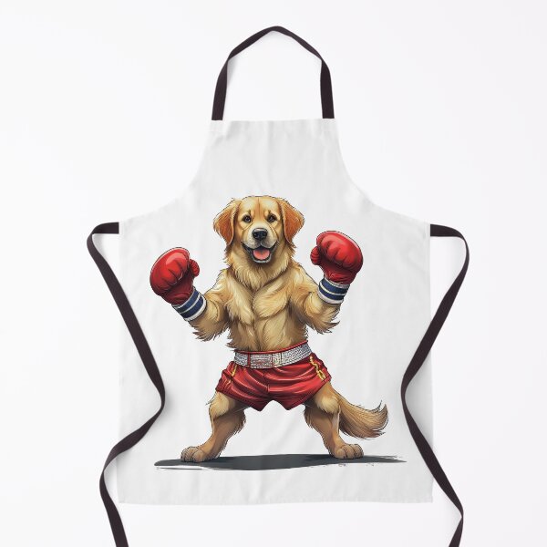 Item preview, happy golden retriever dog wearing boxing gloves and trunks designed and sold by planetgolden.