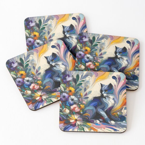 Item preview, Colorful Cat with Floral Accents Vibrant Painting designed and sold by Keirnyx.