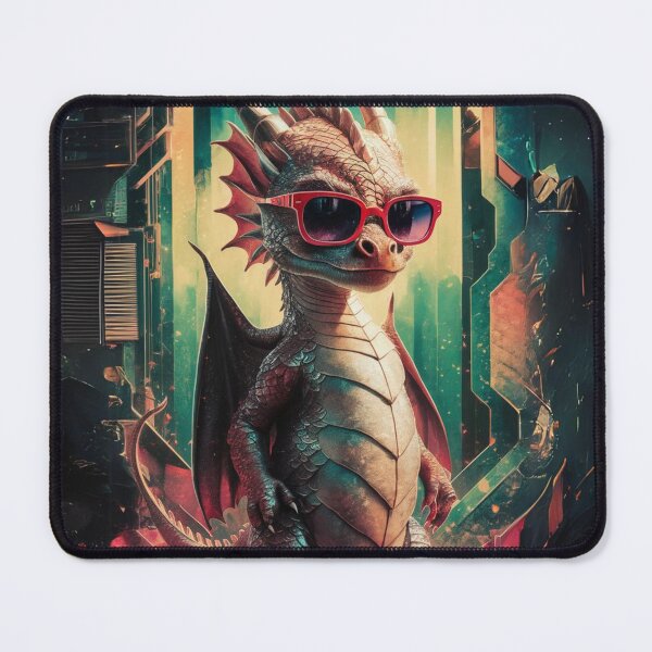 Item preview, Futuristic Flair Young Dragon in Red Sunglasses Amid Cyberpunk Chaos designed and sold by piketo.