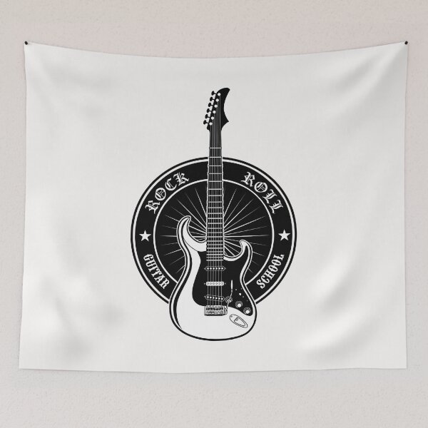 Item preview, round-sticker-guitar-school-vector-illustration-black-promotional-label-advertising-rock-music-lesso-01 designed and sold by tshirtsdesign9.