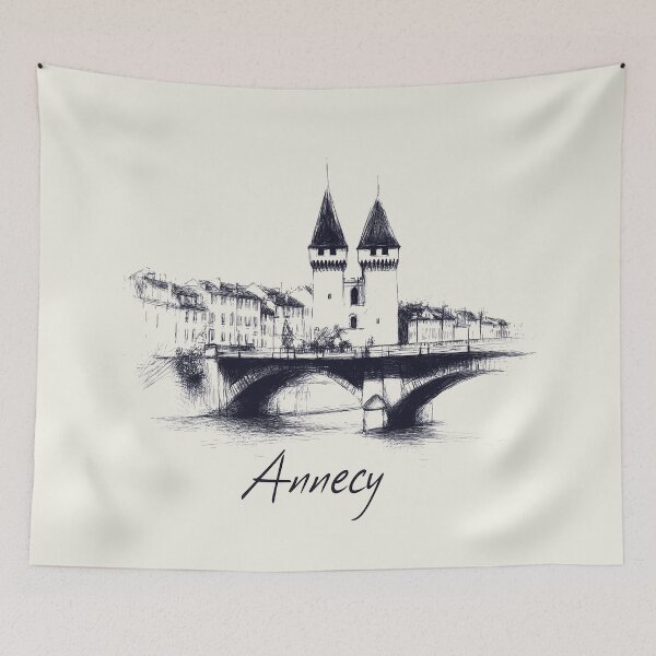 Item preview, Annecy Sketch - Elegant Pen Drawing of French Architecture designed and sold by Retro Travel Design.