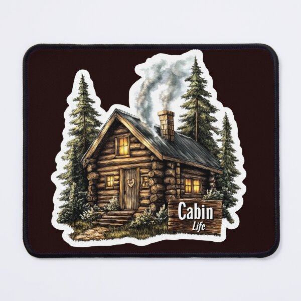 Item preview, Cabin Life - Rustic Log Cabin in the Woods with Smoky Chimney and Tall Pines designed and sold by ArtisanSamurai.