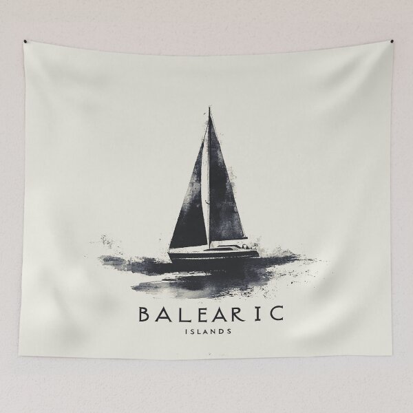 Item preview, Balearic Islands Sailing - Vintage Monochrome Nautical Art designed and sold by Retro Travel Design.